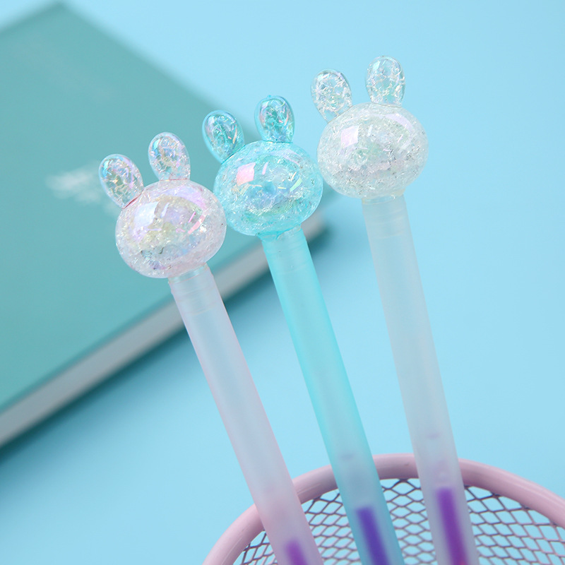 Korean Version Dazzling Ice Crack Marble Water-Based Neutral Pen Cartoon Crystal Rabbit Student Writing Stationery Wholesale
