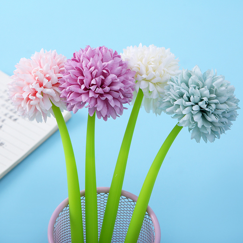 ZF2133 Ping-pong Chrysanthemum Silicone Plastic Flower Premium Gel Pen Creative and Personalized Black Student Office Signature Pen