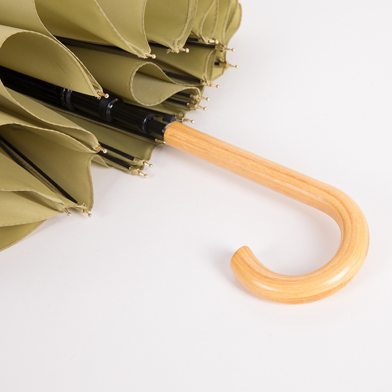 16-bone fiber bone-up fabric, plain and fresh wooden handle, photo landscape advertising umbrella in stock Application Scenario