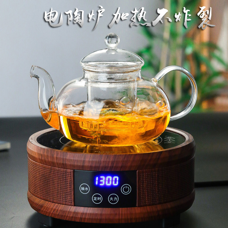 Thickened high borosilicate glass flower teapot set, high-temperature resistant glass teapot for brewing and filtering tea sets Application Scenario