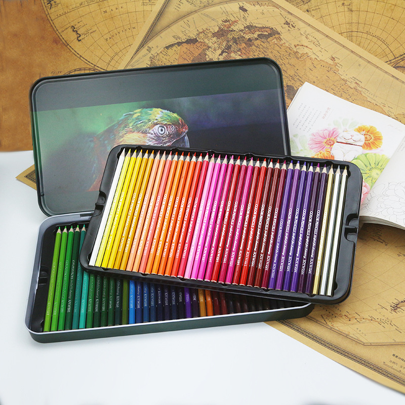 跨境爆款亚马逊热卖画材画笔彩铅套装油性笔72色彩色铅笔铁盒装图