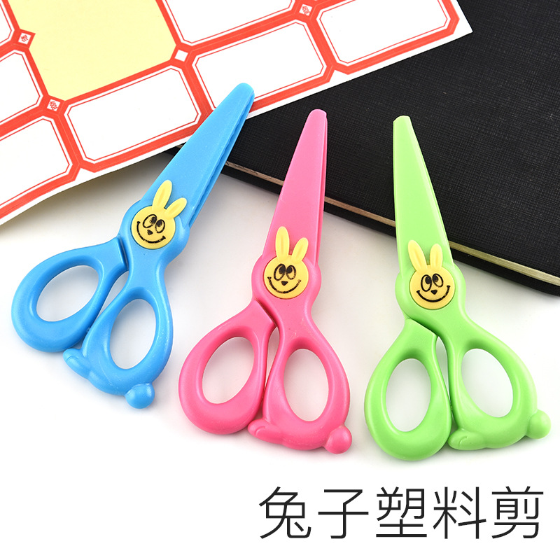 Children's scissors, paper-cutting, colorful and cute cartoon rabbits, plastic scissors that won't hurt hands, creative DIY student scissors details Picture