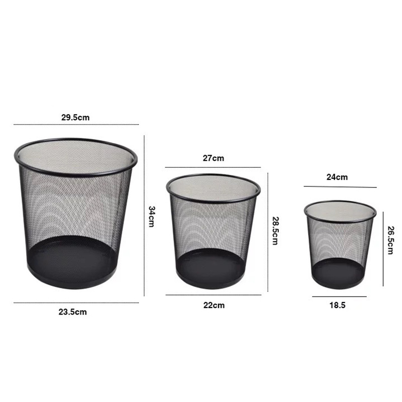 Creative metal mesh circular cleaning trash cans, household and office wastebaskets, wholesale iron mesh garbage baskets Specification image