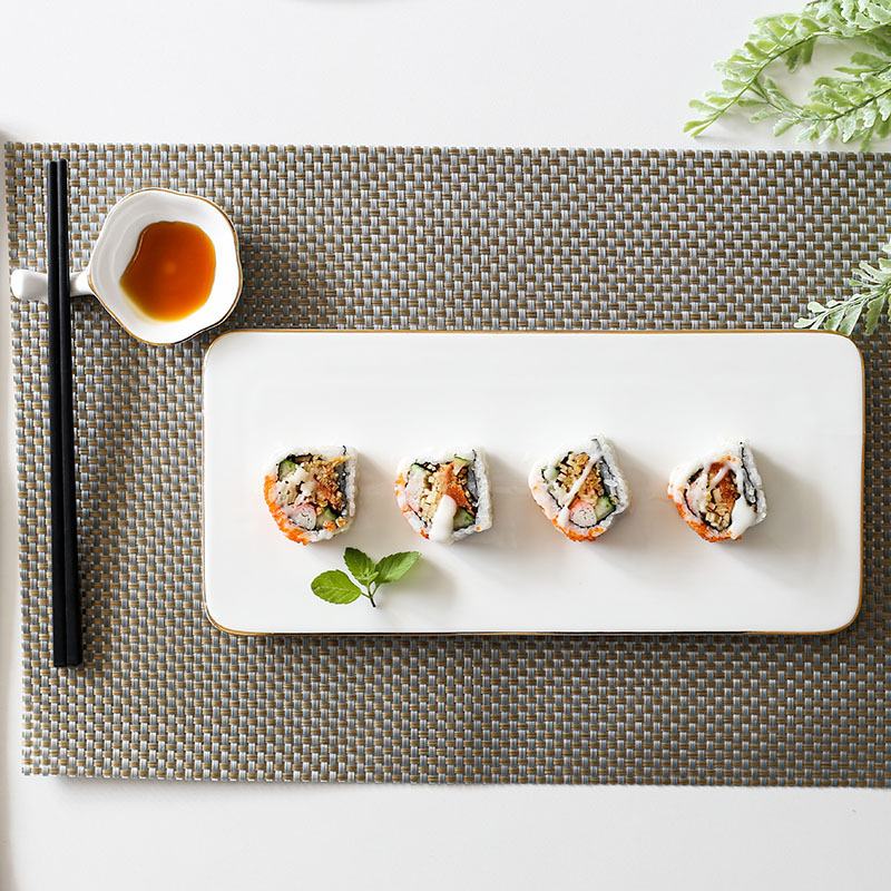 Gold-plated edge plates, ceramic Western plates, steak plates, creative Japanese sushi plates, sashimi square plates, cake flat plates, Internet celebrities Specification image