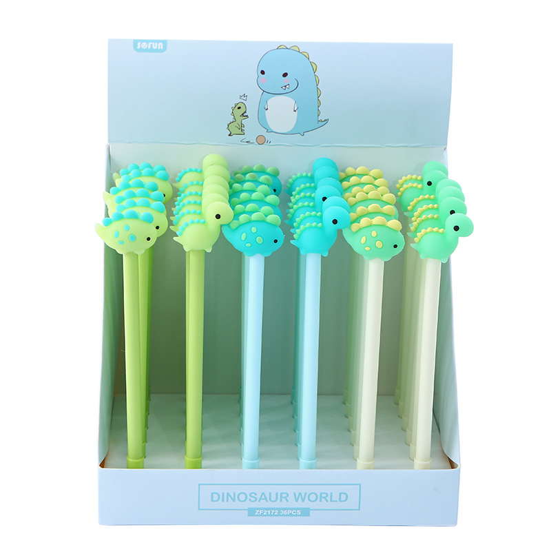 Korean version silicone cartoon silicone gel pens, small dinosaur animal silicone gel head gel pens, 36 pieces in a box, signature pens Item Picture