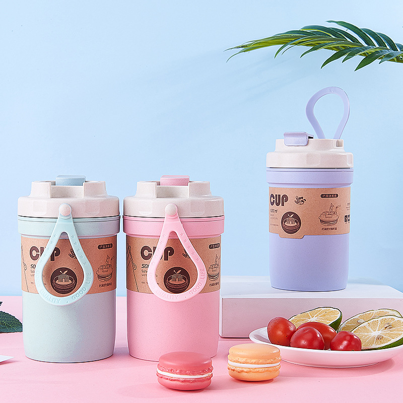 创意竹纤维咖啡杯户外便携早餐杯密封隔热防烫双层水杯汤杯随手杯