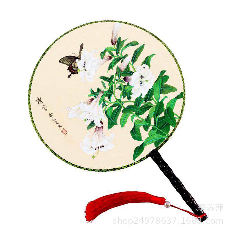 【双面团扇新/精美双面宫扇白底实物图