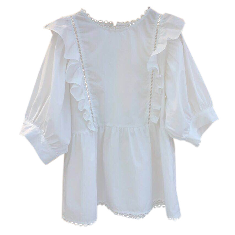 Dongdaemun, South Korea's 2023 summer new women's clothing collection: Korean-style short-sleeved doll shirts with youthful ruffles are trendy Item Picture