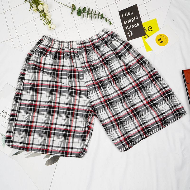 Summer Casual Plaid Men's Shorts Five Quarter Pants Plus Fat Plus Size Home Big Shorts Cotton Loose Beach Pants details Picture