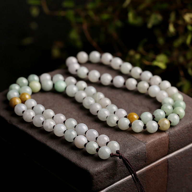 Natural multi-color jadeite A-grade round beads 7.5mm woven necklace rope, multi-color round bead pendant hanging rope, jadeite bead chain details Picture
