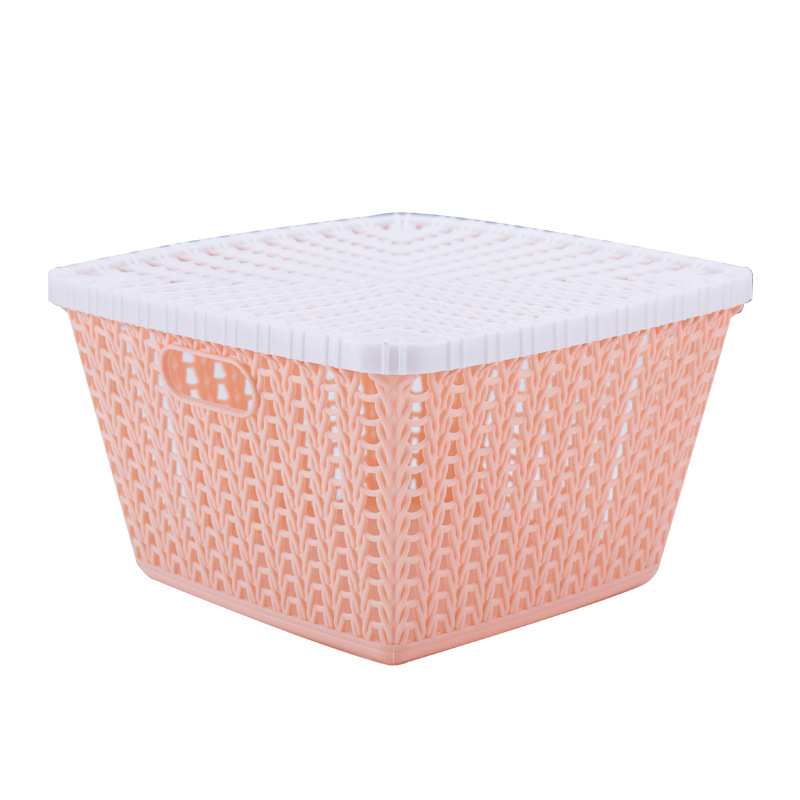 Imitation Rattan Storage Basket With Cover Storage Basket Creative Storage Basket Drain Hollow Basket Pp Material Finishing Frame Item Picture