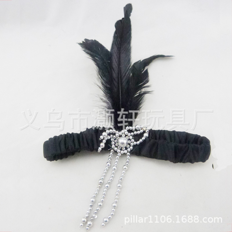 In the 1920S, three isolength beaded head hoop headband was worn in the 1920S with electroplated beaded feather headband and princess feather headband details Picture