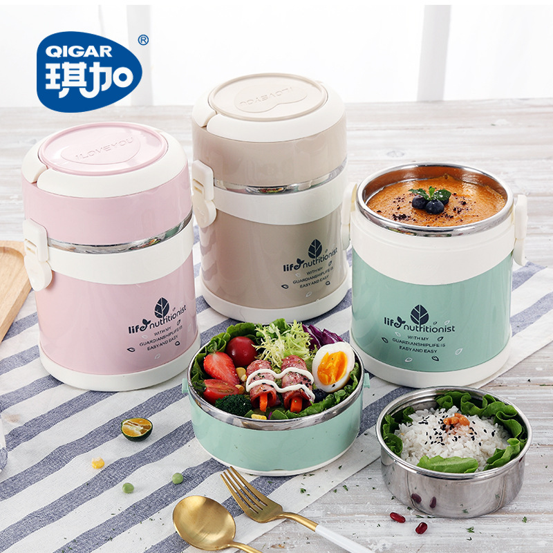 [Qi Plus] Stainless steel thermal insulation pot portable double-layer sealing leakproof thermal insulation soup bucket lunch box details Picture