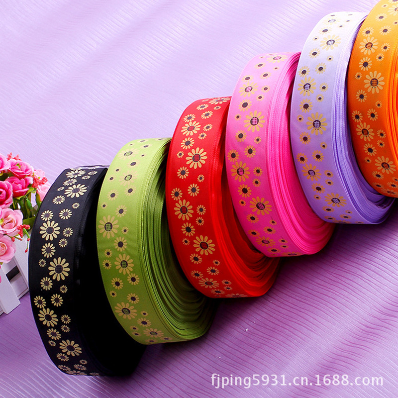 Printed Polyester Ribbon Color Braid Ribbon Multi-Color Small Flower Print Plain Ribbon Diy Handmade Headwear Decorative Ribbon Specification drawing