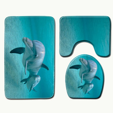 海豚海洋3d风格浴室地垫套装防滑脚垫跨境热销货源代发图案