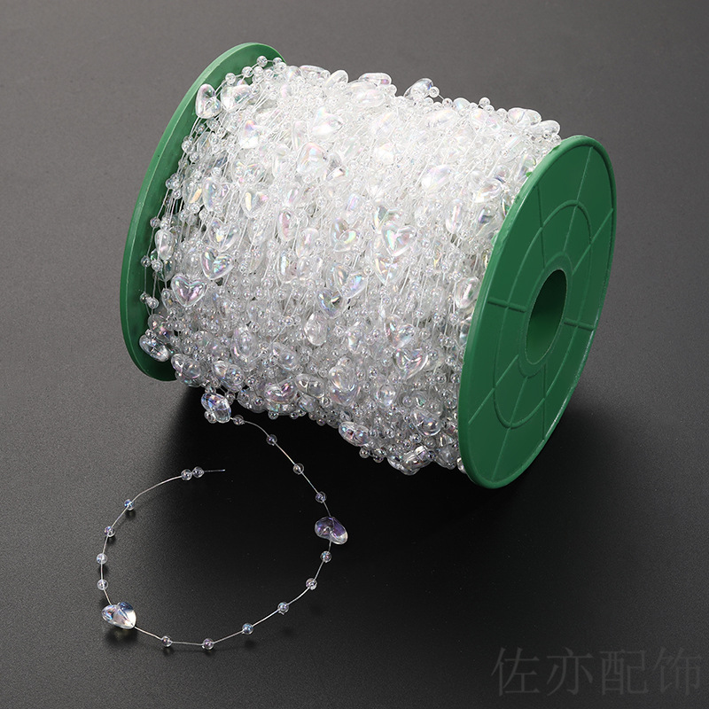 Christmas accessories: 9*9 heart ABS imitation pearl thread bead accessories, wedding headwear, wedding dress lighting bead chain resin accessories details Picture