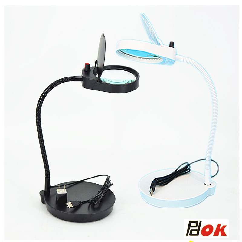 Small desktop magnifying glass with light PD-4S reading and maintenance, dual lenses of mother and child, 10x and 20x working LED desk lamp Item Picture