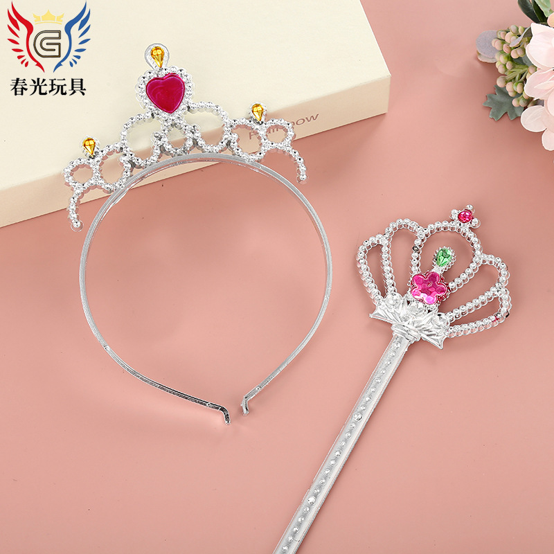 Cartoon and cute plastic children's performance crown magic wand set, Children's Day girl gift, festival decoration headwear
