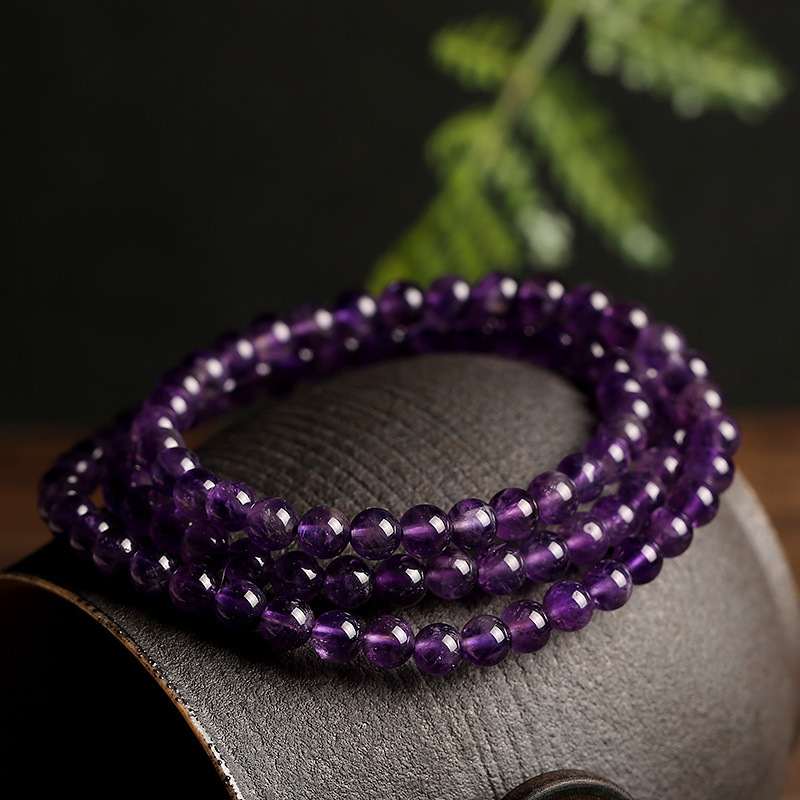 天然紫水晶手链绕三圈 天然乌拉圭紫水晶手链散珠 高品质成品水晶
