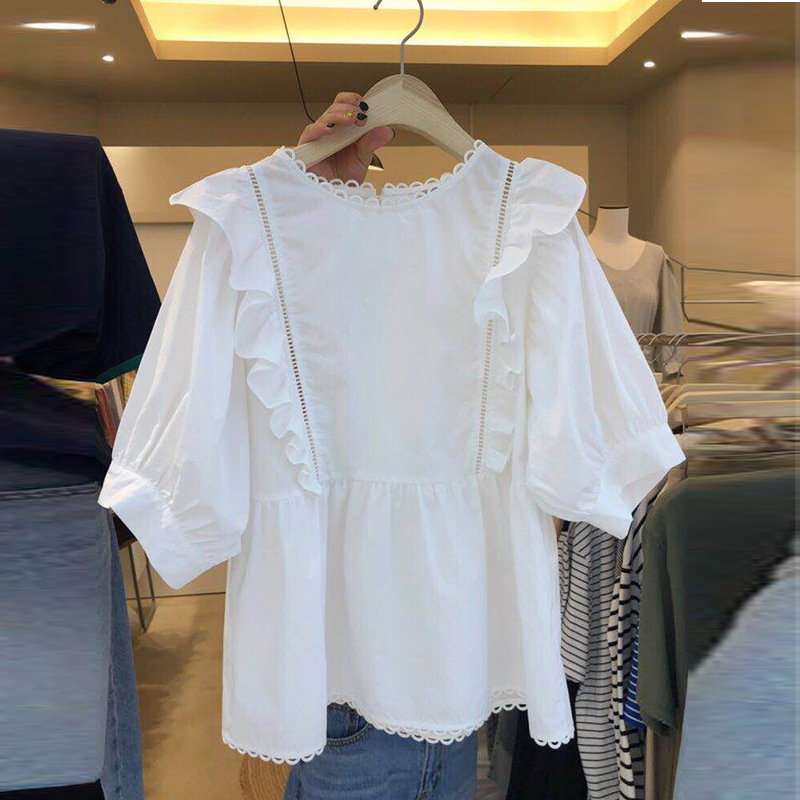 Dongdaemun, South Korea's 2023 summer new women's clothing collection: Korean-style short-sleeved doll shirts with youthful ruffles are trendy Application Scenario