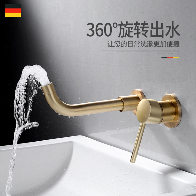 All Copper Embedment Hidden Into The Wall Type Hot And Cold Basin Faucet Wire Drawing Gold Paint Antique Black Washbasin Faucet details Picture