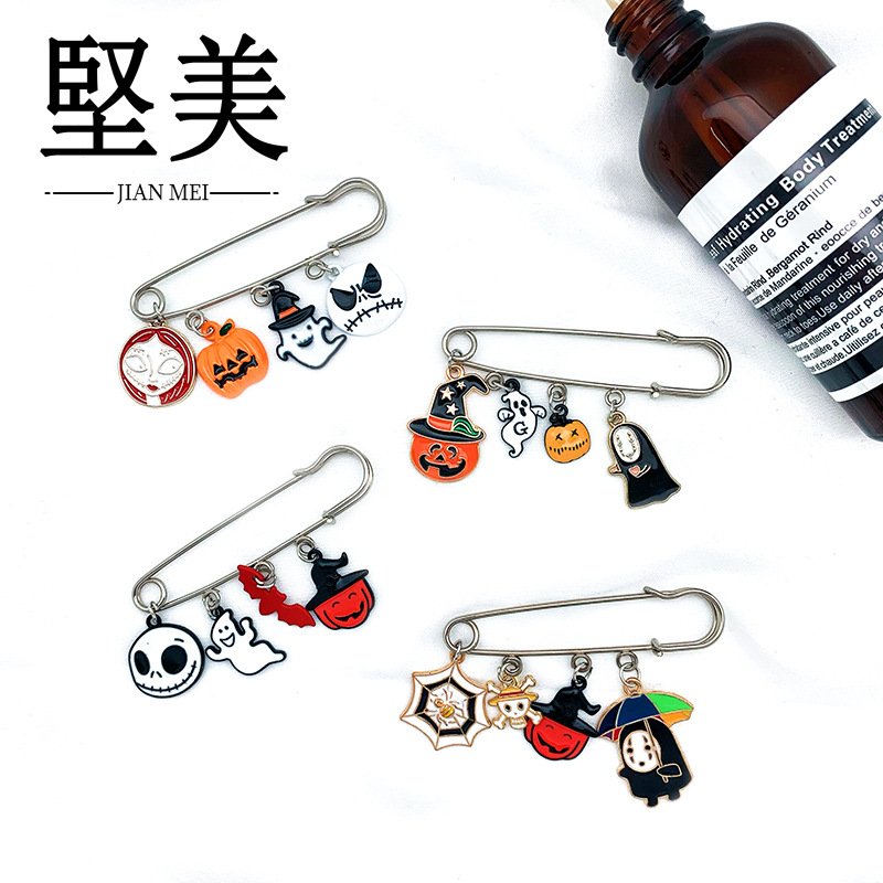 Diy Handmade Ins Halloween Brooch Pumpkin Ghost Spider Web Cartoon Drip Alloy Bag Hat Accessories