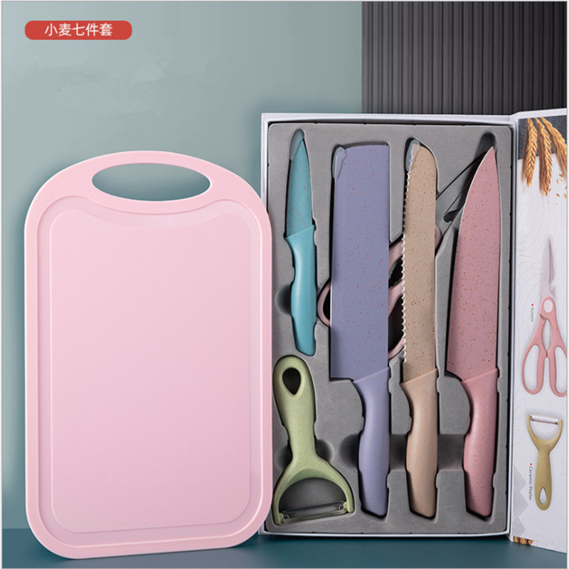 Kitchen knife set, wheat straw knife cover, 6-piece set of colored wheat straw Specification image