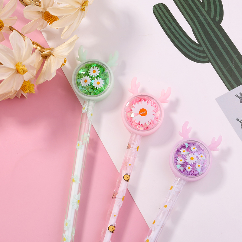 卡通鹿角亮片/可爱ins少/圆珠笔细节图