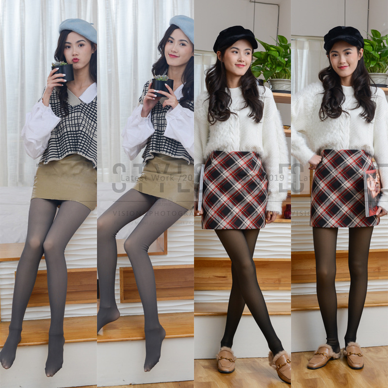 Air Stewardess Grey One Black Through Skin Wearing Pantyhose And Fleece Thick Leggings Bare Legs Magic Women's Autumn Winter Black Pantyhose Specification drawing