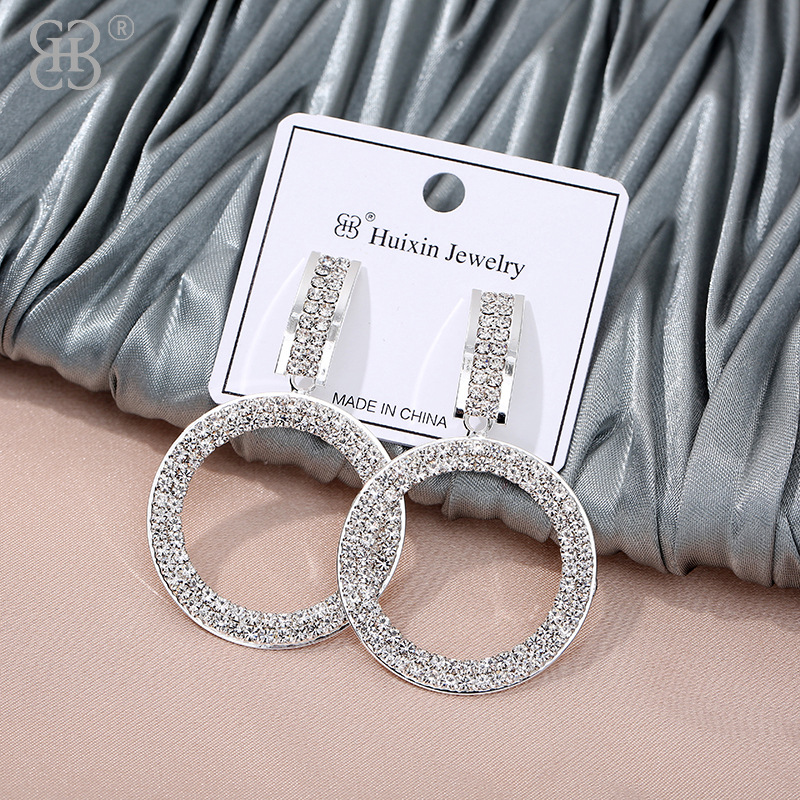 Earrings Manufacturers Wholesale Copper Rhinestones Female Korean Creative Circle Earrings Simple Earrings Simple Fashion Earrings details Picture