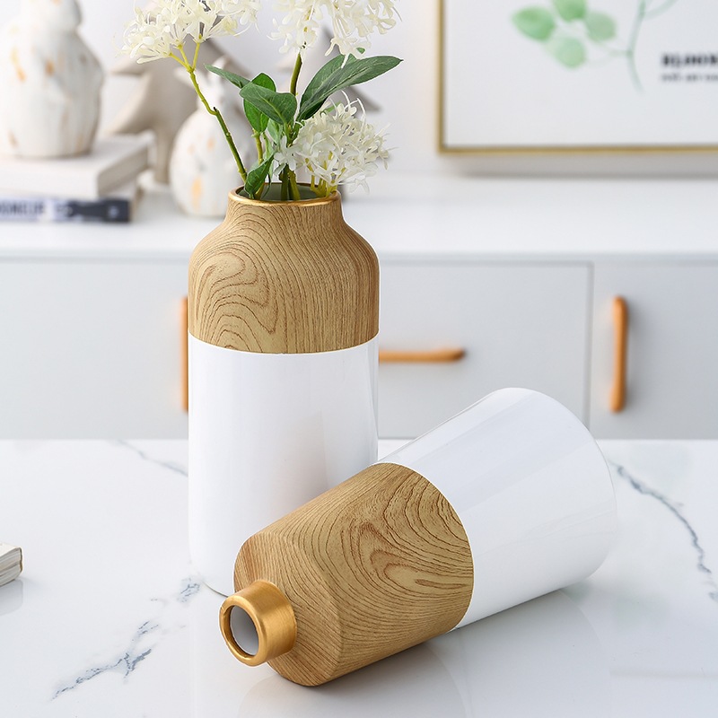 chinagoods Nordic minimalist living room ornaments, modern entrance TV, wine cabinet, vase, room dried flower decoration, soft furnishings, spliced wood grain details Picture