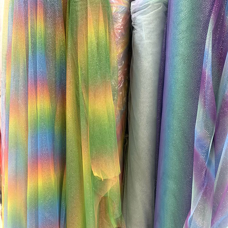 Knitted mesh fabric, dress fashion fabric, toy headwear, hair accessory, puffy skirt fabric, rainbow embossed silver mesh gauze