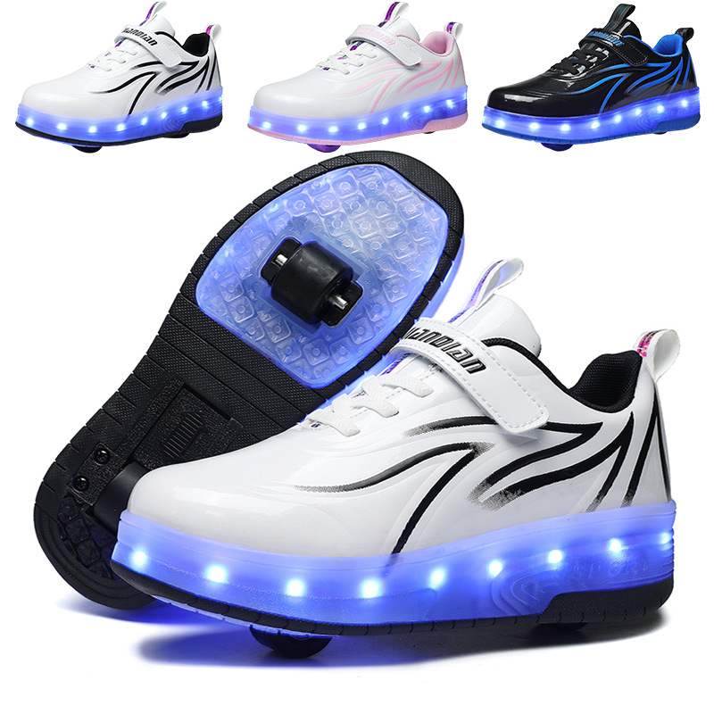 儿童充电暴走鞋自动带灯单双轮溜冰鞋LED发光鞋厂家直销一件代发详情图5