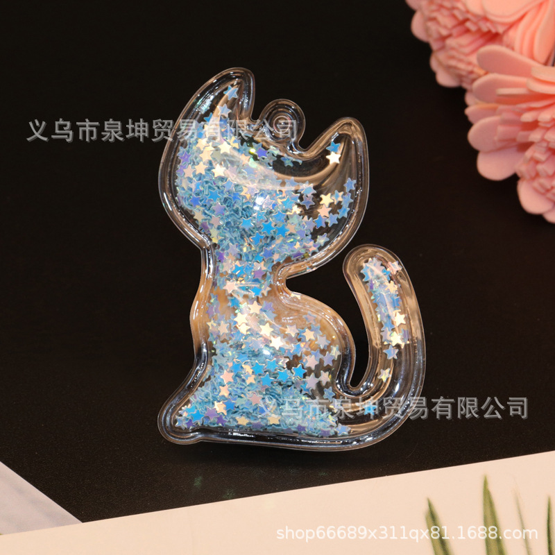 PVC cartoon transparent flowing sand golden light sheet cat bubble label DIY phone case accessory accessories car clothing pendant details Picture