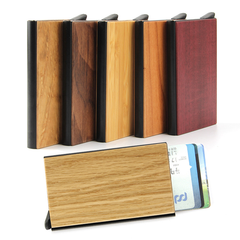 Creative wooden gift RFID credit card box automatic pop-up bank card bag customization