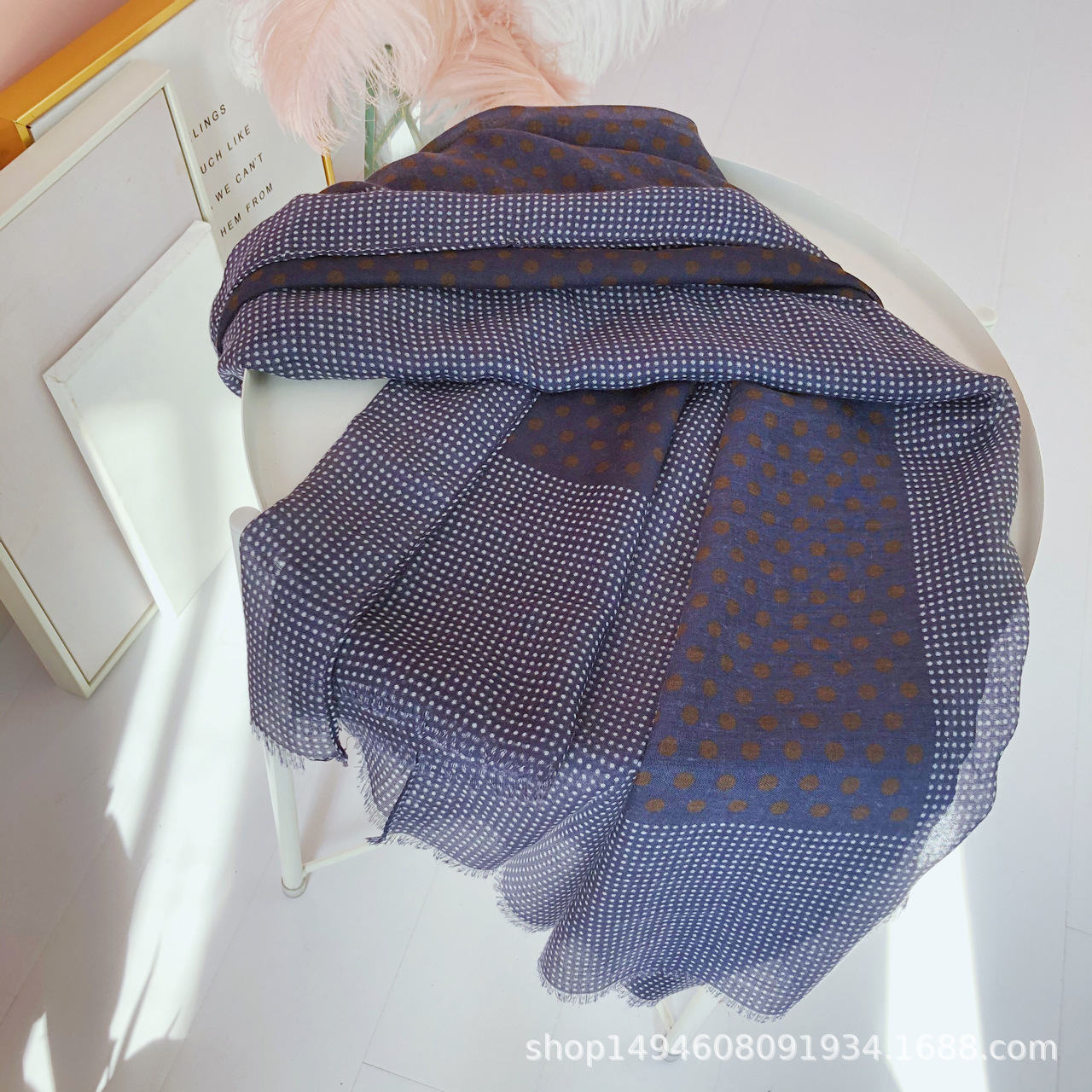 Women's Long Scarf New Spring And Autumn National Style Shawl Splicing Scarf Two-Color Polka Dot Beach Scarf details Picture