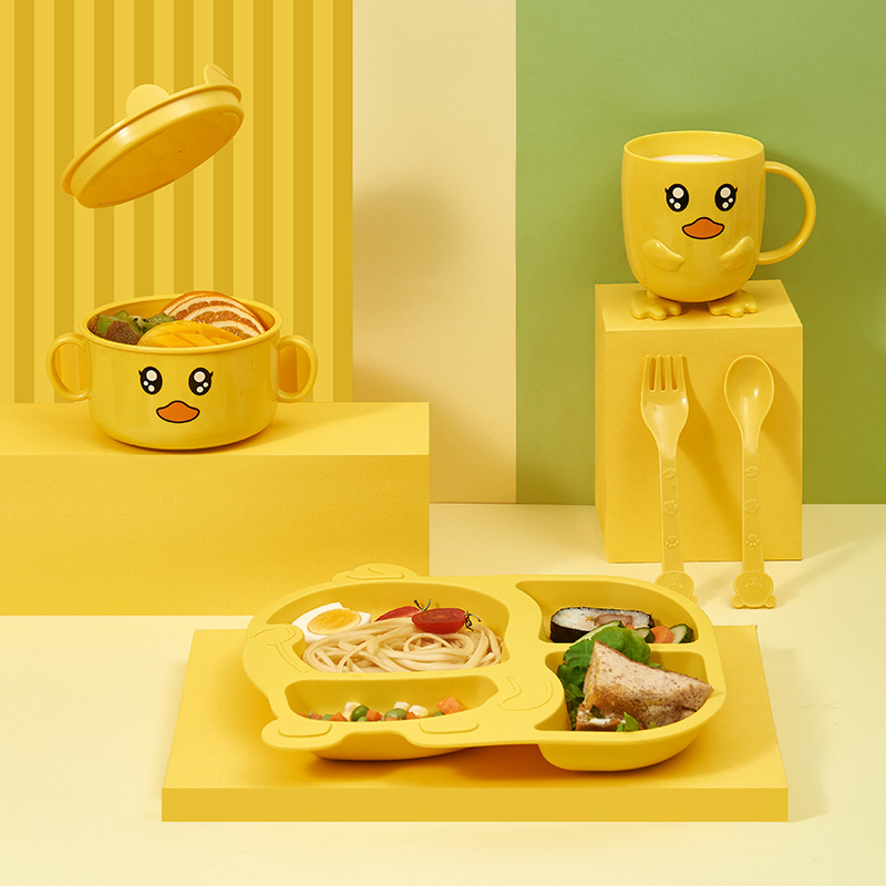 Children's plate bowl cup set Kindergarten plate divided eating creative cartoon baby anti-drop tableware home Specification drawing