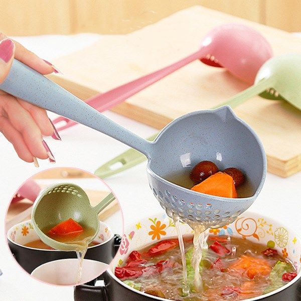 Wheat Straw Soup Leak Two-In-One Soup Spoon High Temperature Household Hot Pot Colander Porridge Spoon Kitchen Soup Leak Dual-Purpose Spoon