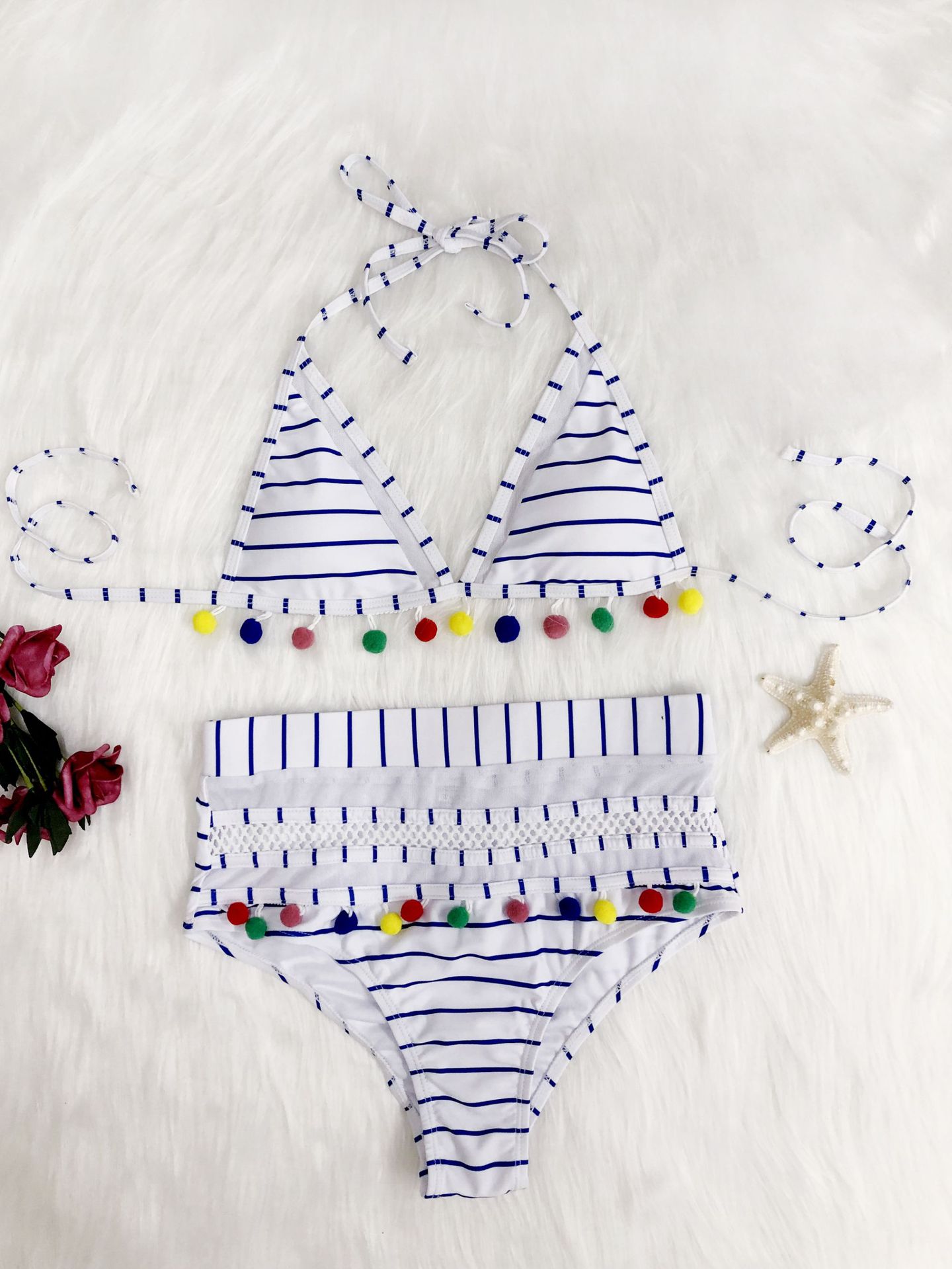 Swimwear women bikini two-piece set new European and American sexy halter tie hollow fringe cool 2020-4