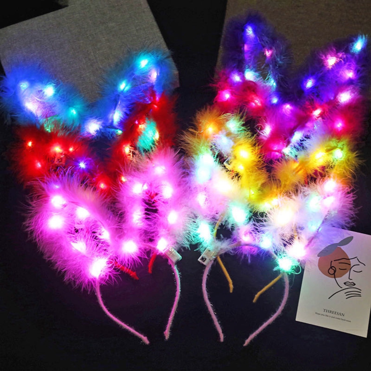 14-light feather rabbit ears, feather head, headband, three-level adjustable light, street stall bestseller children's toy details Picture