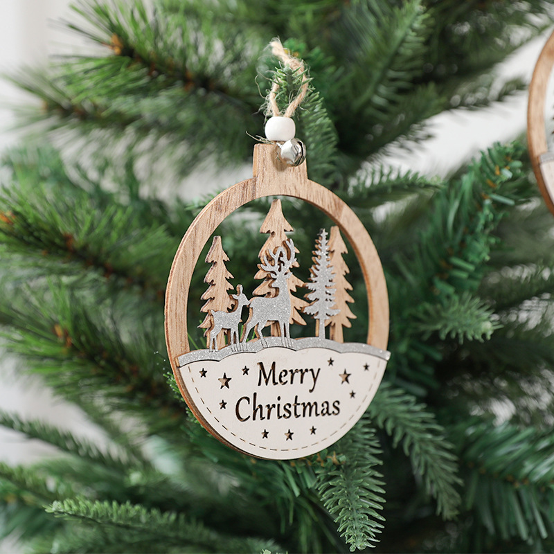 2024 New Christmas letter deer Christmas natural wood color irregular hanging decoration pendant, creative decorative small tag Christmas tree pendant details Picture