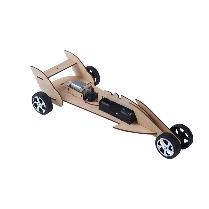 Custom-made small assembly electric vehicle model, basswood "Black Eagle" creative linear car, children's racing car model Specification image