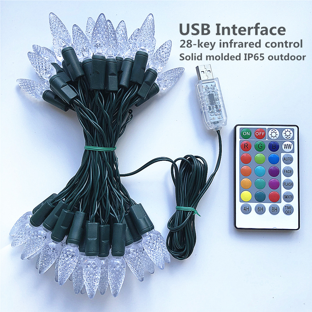 Cross-border best-selling remote control USB strawberry light string 16-color RGB with flashing color lights outdoor Christmas LED decorative string lights Specification image