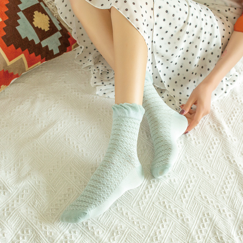Postpartum socks, spring and summer maternity cotton socks, mid-calf women's socks, solid color thin style, mesh loose opening, non-constricting maternity socks Specification image