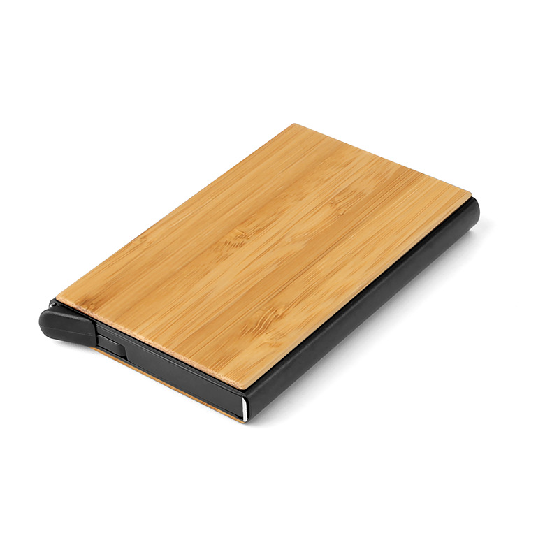 Customized creative wooden gift RFID credit card box with automatic pop-up bank card bag Item Picture