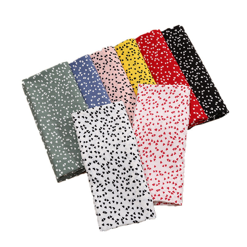 Spring and summer new dress: Chiffon plain weave fabric, heart-shaped printed polyester fabric, four-sided elastic clothing fabric in stock Item Picture