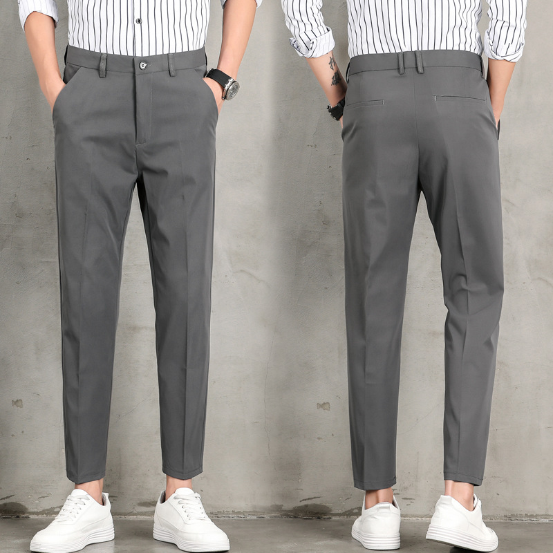 男士裤子春夏季薄款修身直筒九分长裤韩版潮流小脚休闲裤男装西裤