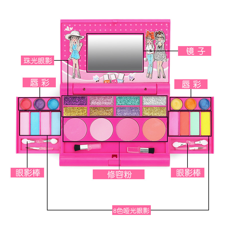 Children's Cosmetics Toy Set Baby Play House Girl Princess Makeup Box Cross Landscape Princess Lipstick Eyeshadow Application Scenario
