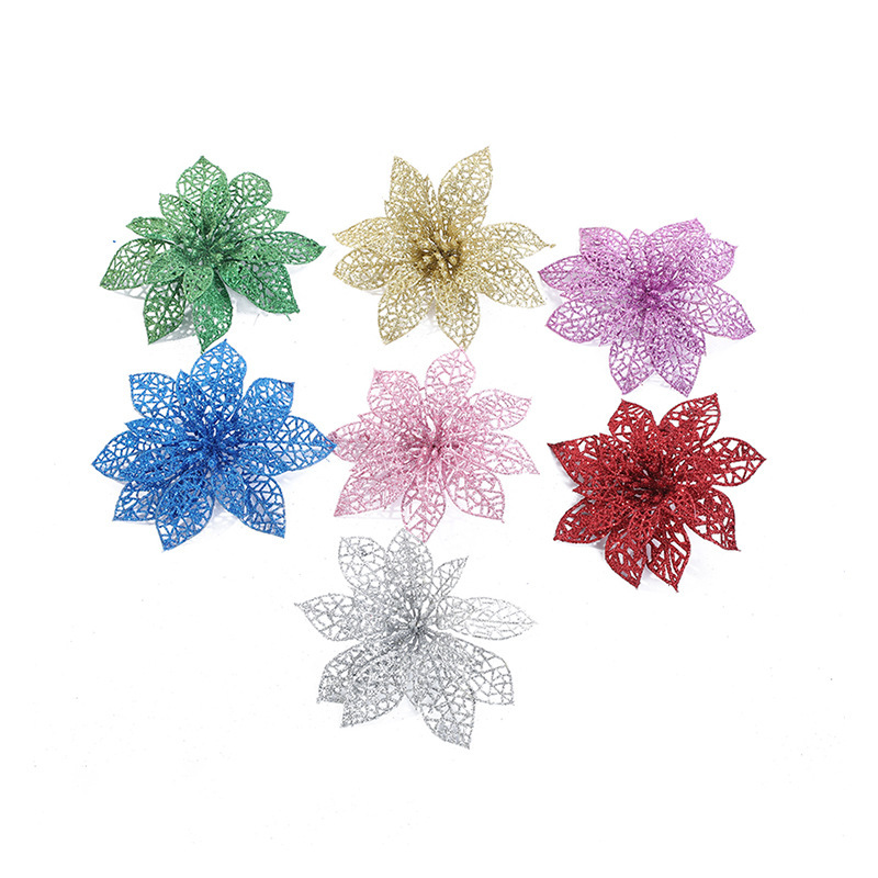 Christmas Flower Simulation Plastic Flower Christmas Tree Wreath Decoration Supplies Multi-Color Optional Christmas Hollow Gold Powder Flower Accessories Application Scenario