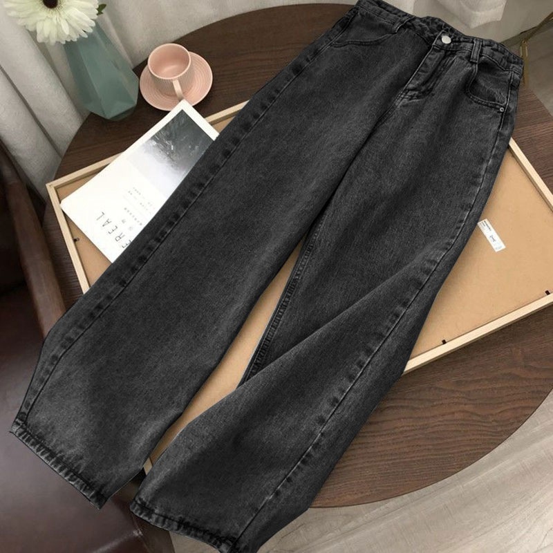 Straight-leg high-waisted jeans for female students, 2022 new Korean style loose retro wide-leg bf Hyuna style floor-length pants trend Specification image